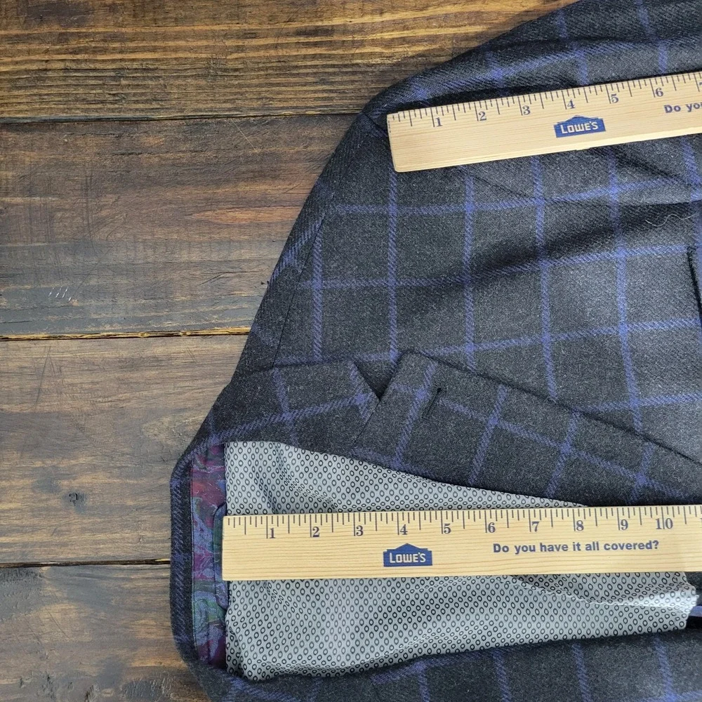 Westport Men's Sport Coat Blazer Two Button Flannel Charcaol Blue Plaid Wool 52R